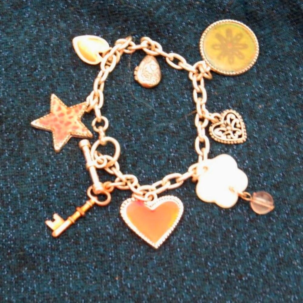 Vintage 1980s Signed AAI Silvertone Multi Charm Toggle Bracelet EUC